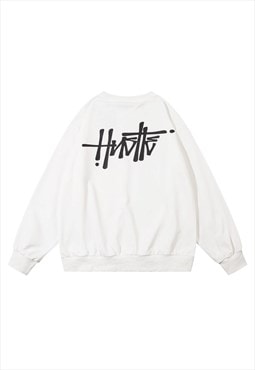 Skater sweatshirt hustle slogan jumper grunge top in white