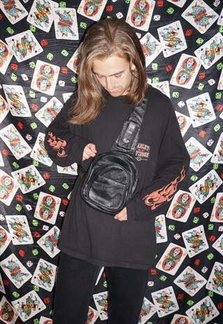 VINTAGE 80'S BLACK LEATHER SHOULDER BAG