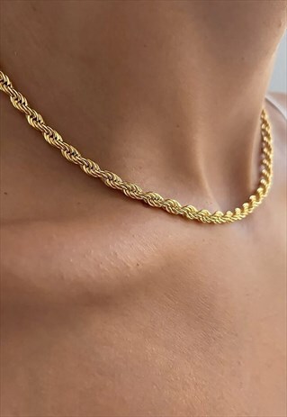WOMEN'S 22" 5MM SNAKE ROPE TWIST NECKLACE CHAIN - GOLD