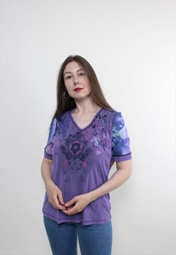 Y2k flowers blouse, pullover purple blouse, 2000s grunge 