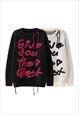KNITTED GRUNGE JUMPER LETTER PATCH SWEATER PREMIUM TOP BLACK