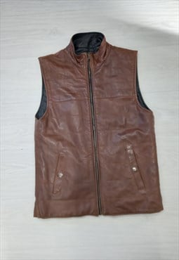 90's Vintage Gilet Brown Black Leather