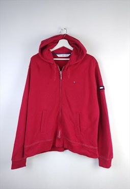 Vintage Tommy Hilfiger Sweatshirt Hoodie with zip in Red L
