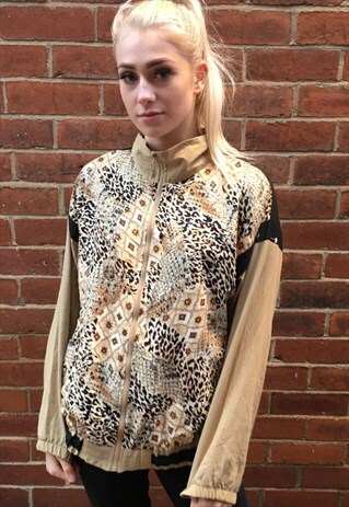 VINTAGE SHELL SUIT BOMBER JACKET SAFARI LEOPARD PRINT COAT
