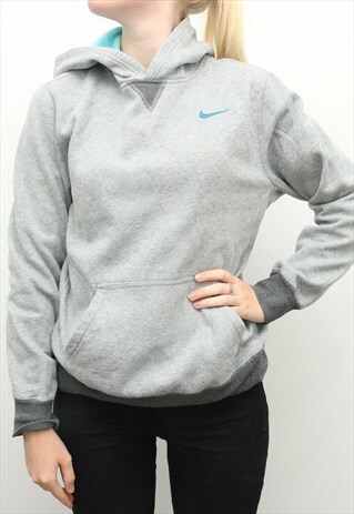 NIKE - GREY SINGLE STITCH SWOOSH EMBROIDERED HOODIE - XLARGE