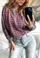 80s Casual Crop Abstract Pullover Sweater - S - M