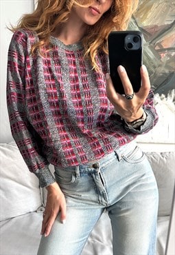 80s Casual Crop Abstract Pullover Sweater - S - M