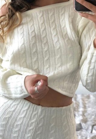 WHITE KNITTED TOP HIGH WAIST SHORT SET