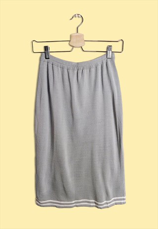  Vintage 90's Knit Sport Casual Midi Pencil Skirt in Grey