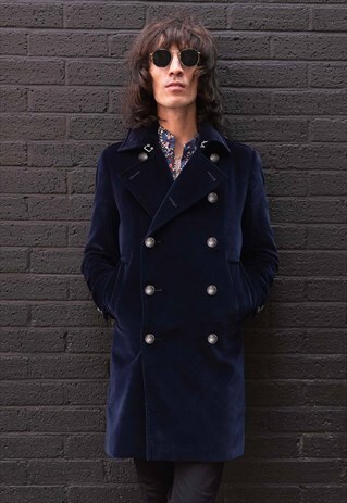 MENS RICHMOND VELVET NAVY MILITARY PEA COAT