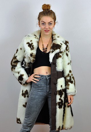 VINTAGE 1990'S ANIMAL PRINT FAUX FUR COAT