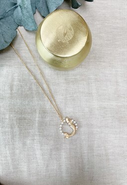 Gold Faux Pearl Mermaid Charm Pendant Necklace