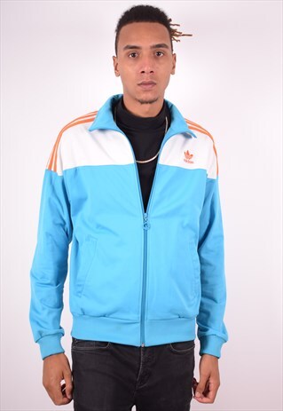 ADIDAS MENS VINTAGE TRACKSUIT TOP JACKET LARGE BLUE 90S