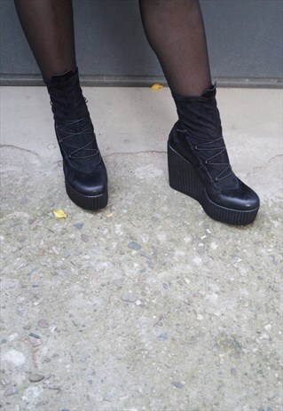 ANKLE BOOTS BOOTIES ORTHOPEDIC WEDGE BOOTS BLACK F1642