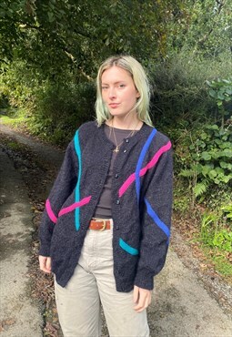 Vintage Abstract Pattern Black Knitted Cardigan
