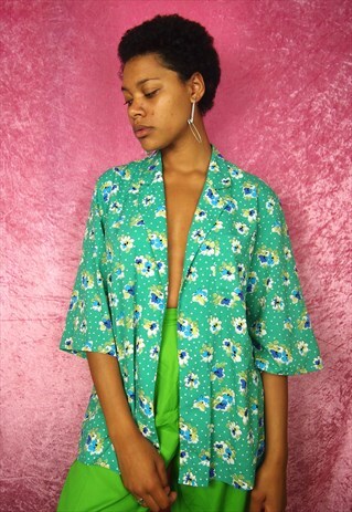 GREEN FLORAL KIMONO STYLE TOP