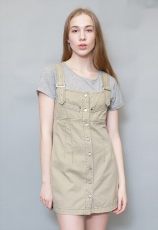 VINTAGE 1990'S KHAKI DENIM MINI DRESS