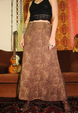 Vintage 90s Leopard Print Faux Suede Maxi Skirt