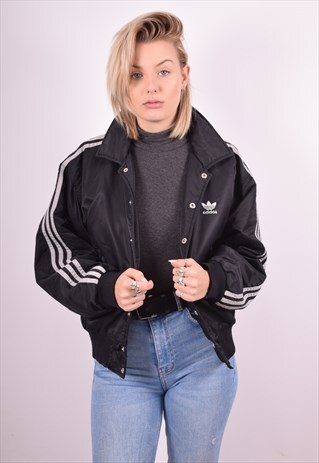 ADIDAS WOMENS VINTAGE BOMBER JACKET MEDIUM BLACK 90S