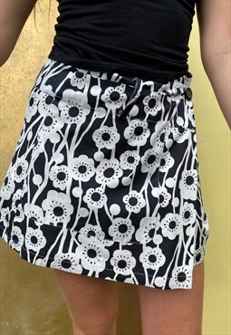 Black White Floral Kookai Mini Cotton Summer Skirt 10 Small