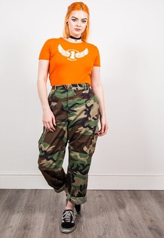 VINTAGE GRUNGE 90'S ARMY CAMO PATTERN CARGO PANTS TROUSERS