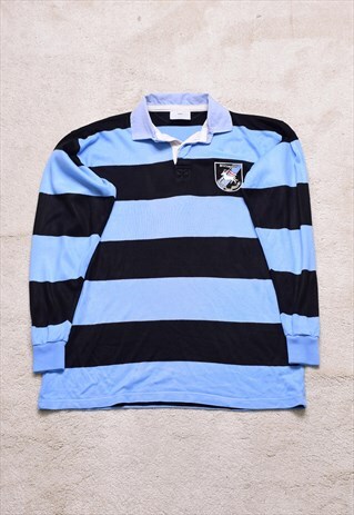 VINTAGE 80S/90S WITNEY BLUE STRIPE RUGBY POLO TOP