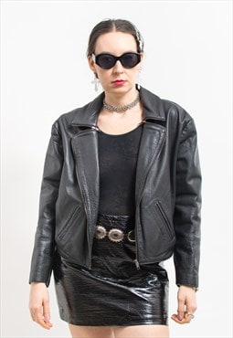 Vintage black leather jacket biker motorcycle rocker