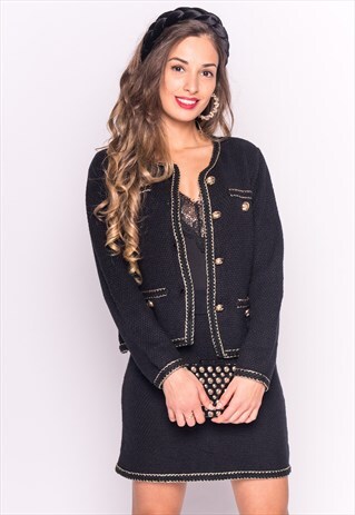 JACKET & SKIRT CO-ORD TWEED EFFECT CLASSIC BLACK COLOR ELEGA