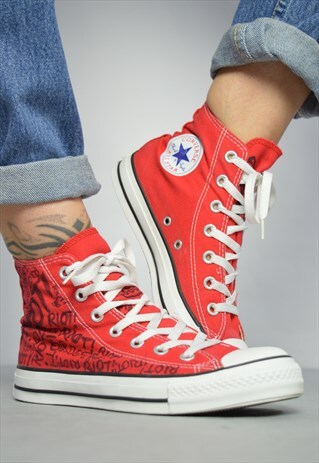 VINTAGE 90S CONVERSE RED HI-TOPS TRAINERS SNEAKERS PREPPY