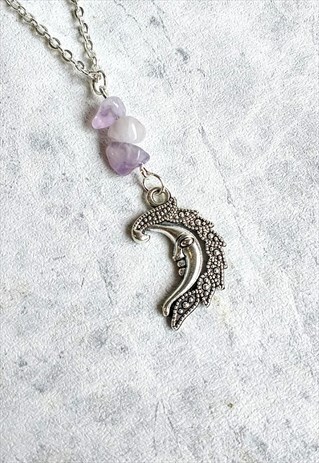 HANDMADE CAPE AMETHYST GEMSTONE MOON NECKLACE