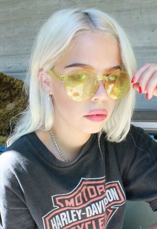 YELLOW CANDY RIMLESS PERSPEX SUNGLASSES