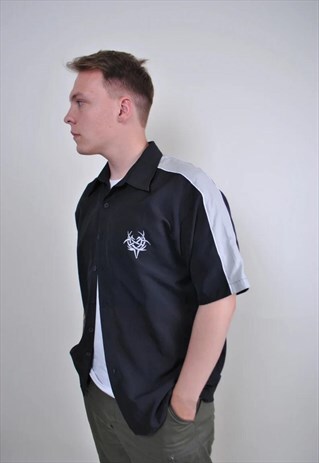 90s trible print black rave shirt, Size XL