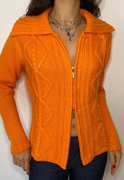 Y2K Vintage Dual Zip Up Knit Cardigan in Orange