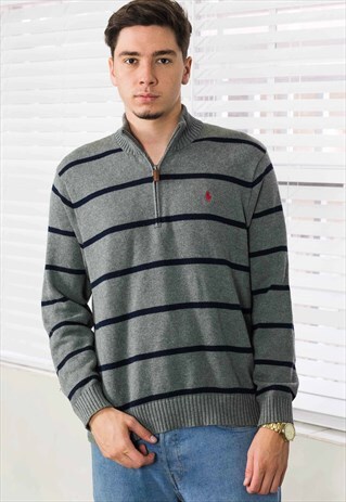 VINTAGE RALPH LAUREN 1/4 ZIP FRONT JUMPER LOGO 90S L 21.0