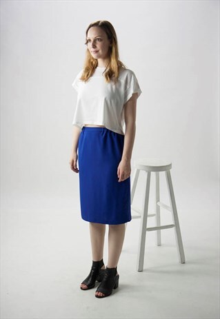VINTAGE COBALT BLUE SKIRT / HIGH WAISTED STRAIGHT SKIRT