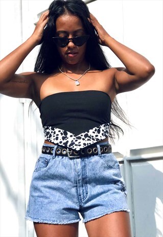 BLACK & DALMATIAN PRINT STRAPLESS JERSEY BANDEAU CROP TOP