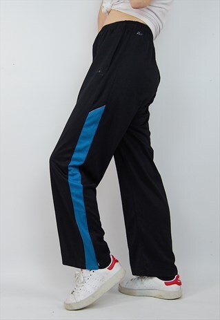 VINTAGE REEBOK JOGGERS, BLACK & BLUE, ELASTIC & DRAWSTRING
