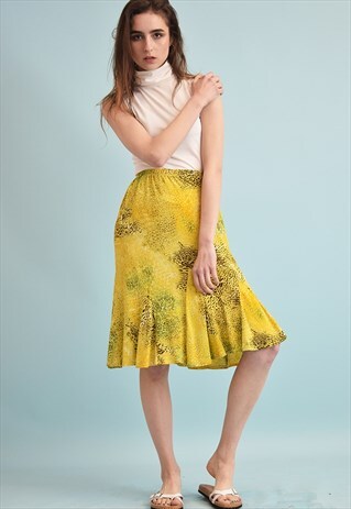 90'S RETRO KITSCH ANIMAL PRINT MIDI FLARE SKIRT