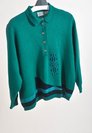 VINTAGE 80S POLO JUMPER IN GREEN