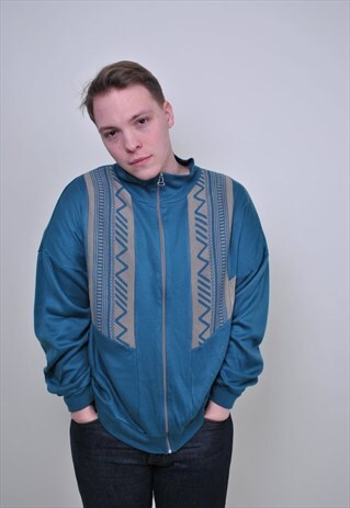 VINTAGE GEOMETRIC PRINT TRACK JACKET, SIZE L