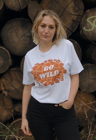 GO WILD ANIMAL GRAPHIC PRINT ORGANIC COTTON WHITE T-SHIRT
