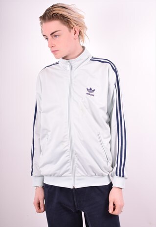 ADIDAS MENS VINTAGE TRACKSUIT TOP JACKET MEDIUM WHITE 90'S