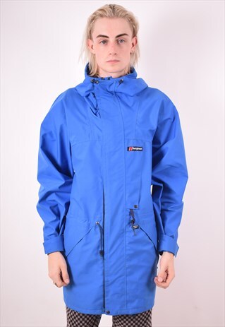 BERGHAUS MENS VINTAGE RAIN JACKET LARGE BLUE 90S