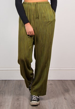 VINTAGE GREEN STRIPE HIPPIE FESTIVAL WIDE LEG TROUSERS