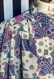 VINTAGE 80S PURPLE PINK BLOUSE, SHOULDER PADS, UK14/16