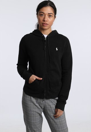 90S RALPH LAUREN EMBROIDERED LOGO ZIPPED HOODIE