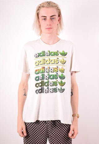 ADIDAS MENS VINTAGE T-SHIRT TOP LARGE WHITE 90S
