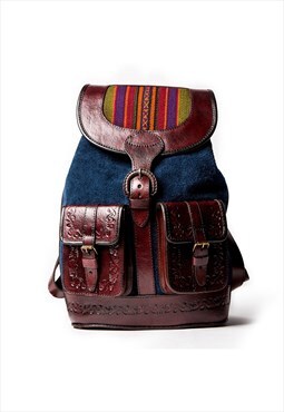 MOCHATA NAVY - Special Suede and Leather Backpack