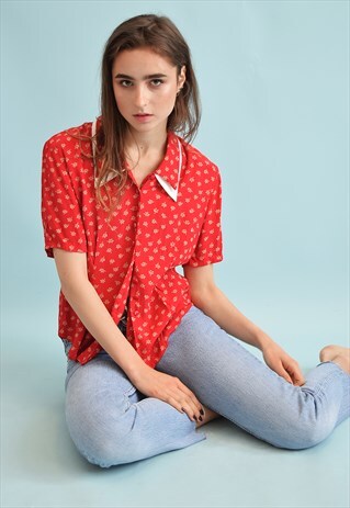 90'S RETRO FLORAL PRINT FESTIVAL MOMS BLOUSE TOP