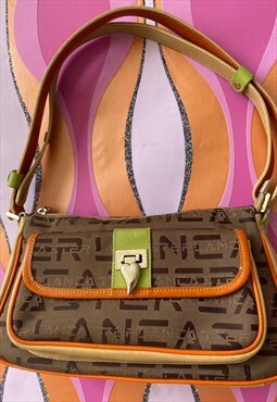 Vintage Parisian Brown Orange Shoulder Bag Buckle Y2K